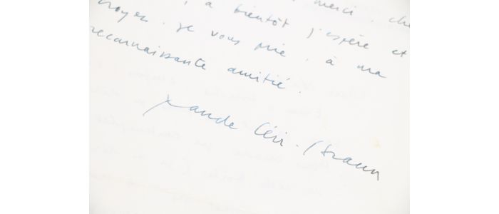 LEVI-STRAUSS : Lettre autographe datée, signée et adressée à Nadine Nimier depuis le Collège de France la remerciant de lui avoir fait pour cadeau une tabatière : 