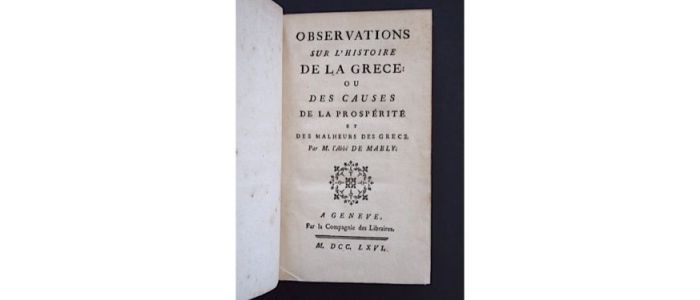 MABLY : Observations sur l'histoire de la Grèce - Erste Ausgabe - Edition-Originale.com