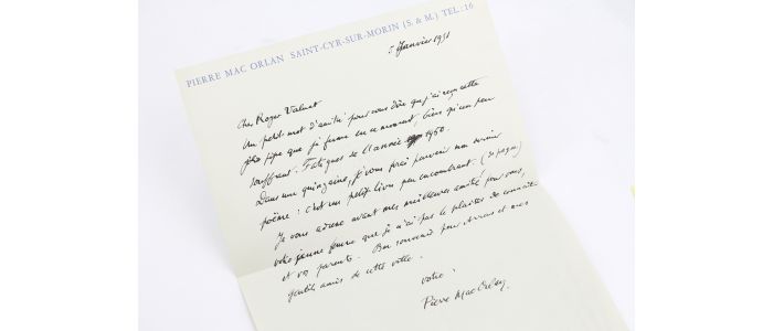 MAC ORLAN : Lettre autographe datée et signée au jeune poète artésien Roger Valuet lui ayant offert une pipe : 