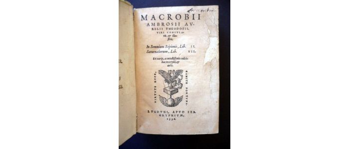 MACROBIUS : In sommium Scipionis lib. II. Saturnaliorum, lib. VII - Edition-Originale.com
