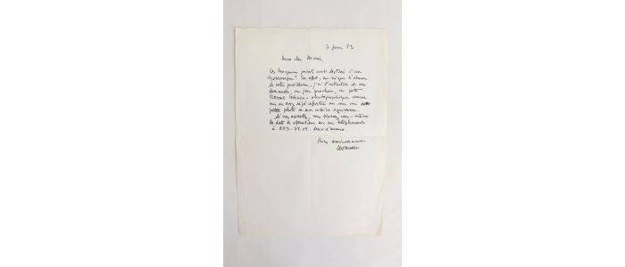 MALET : Lettre autographe signée à son photographe et ami Bruno de Monès - Libro autografato, Prima edizione - Edition-Originale.com