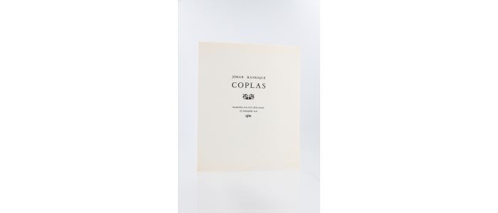 MANRIQUE : Coplas - Edition Originale - Edition-Originale.com