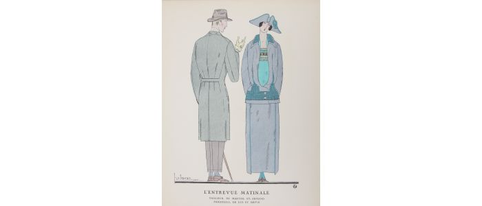 MARTIAL & ARMAND : L'Entrevue matinale. Tailleur, de Martial et Armand. Pardessus, de Lus et Befve (pl.46, La Gazette du Bon ton, 1922 n°6) - First edition - Edition-Originale.com