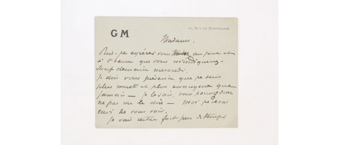 MAUPASSANT : Carte-lettre autographe signée à la Comtesse Potocka : « Je dois vous prévenir que je suis plus muet et plus ennuyeux que jamais [...] » - Autographe, Edition Originale - Edition-Originale.com