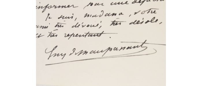 MAUPASSANT : Lettre autographe signée à la Comtesse Potocka : « vous m'en voudrez un peu pendant longtemps. » - Autographe, Edition Originale - Edition-Originale.com