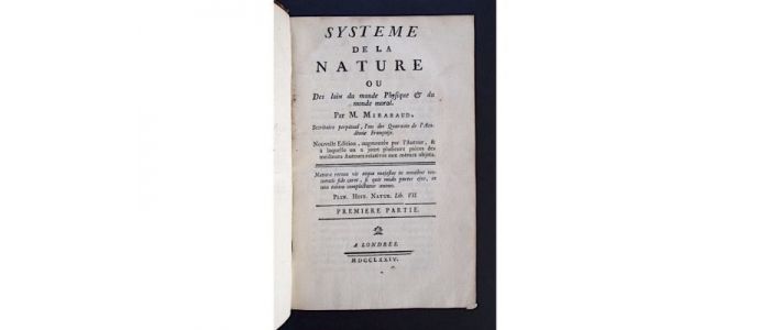 MIRABAUD : Systeme de la nature [Ensemble] Le vrai sens du systême de la nature - Erste Ausgabe - Edition-Originale.com