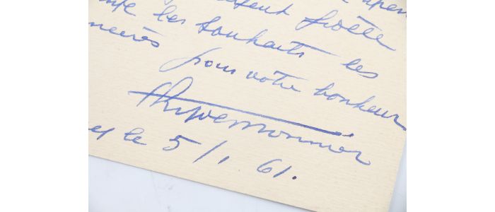 MONNIER : Carte autographe datée et signée adressant ses voeux de bonne année à Nancy Allard - Autographe, Edition Originale - Edition-Originale.com