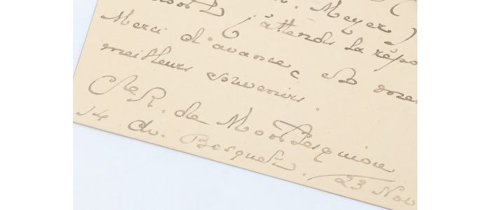 MONTESQUIOU : Lettre autographe signée de Robert de Montesquiou adressée à son bibliographe  - Signiert, Erste Ausgabe - Edition-Originale.com
