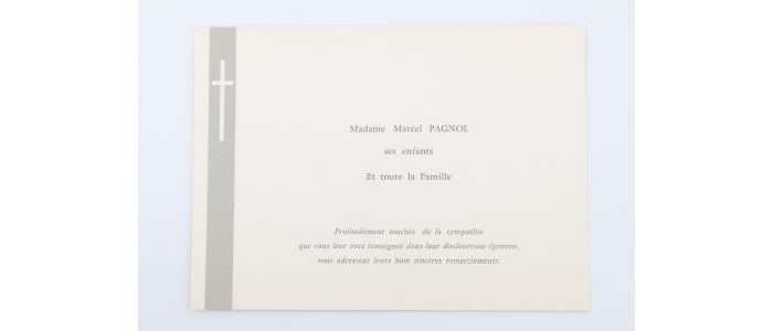 PAGNOL : Faire-part de remerciement de la famille Pagnol après le décès de Marcel Pagnol - First edition - Edition-Originale.com