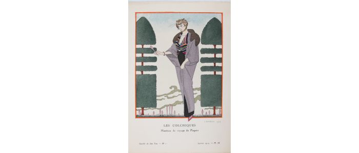 PAQUIN : Les Colchiques. Manteau de voyage de Paquin (pl.9, La Gazette du Bon ton, 1914 n°1) - Erste Ausgabe - Edition-Originale.com
