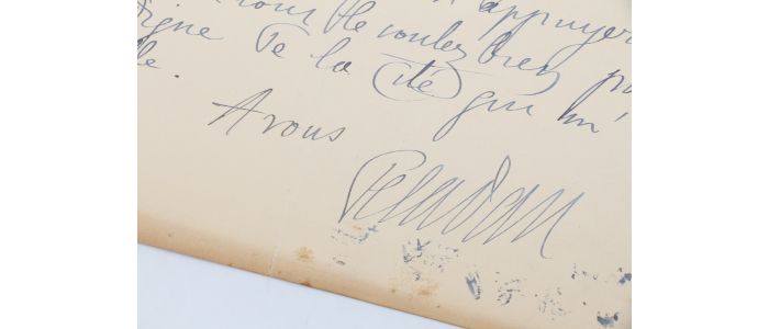 PELADAN : Lettre autographe signée adressée à Marius Richard à propos de sa pièce de théâtre Sériramis - Signiert, Erste Ausgabe - Edition-Originale.com