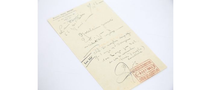 PETIOT : Ordonnance médicale autographe signée prescrivant du chlorure de morphine et de l'opocalcium - Signiert, Erste Ausgabe - Edition-Originale.com