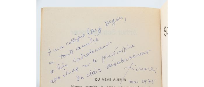 PICLIN : Schopenhauer ou le Tragédien de la Volonté - Autographe, Edition Originale - Edition-Originale.com