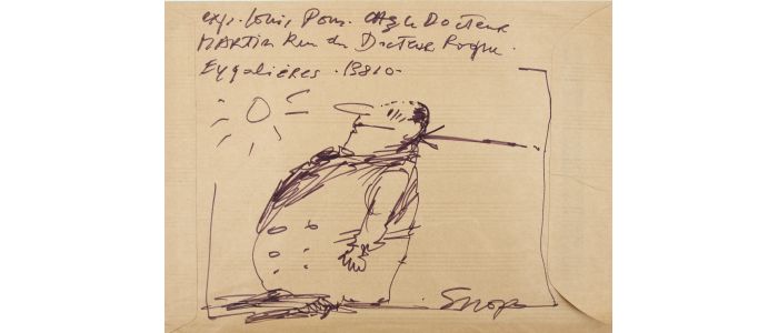 PONS : Enveloppe manuscrite envoyée à son ami Georges Raillard enrichie d'un dessin original en son verso - Libro autografato, Prima edizione - Edition-Originale.com