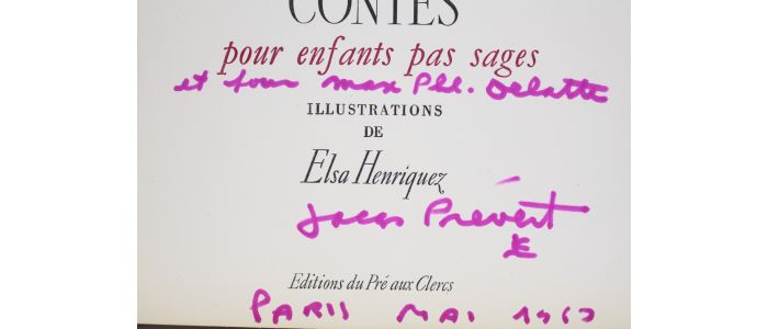PREVERT : Contes pour enfants pas sages - Autographe, Edition Originale - Edition-Originale.com