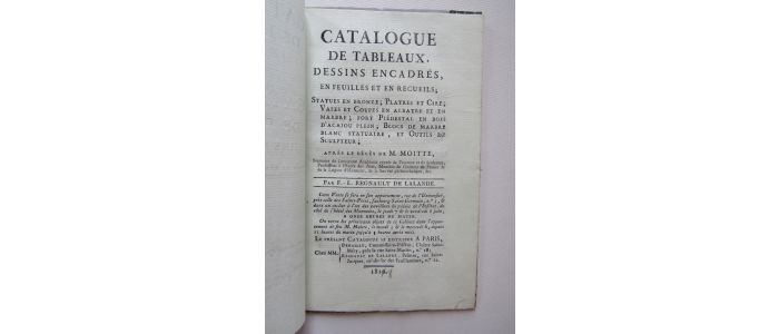 REGNAULT DE LALANDE : Catalogue de tableaux, dessins et sculptures, après le décès de M. Moitte - Edition Originale - Edition-Originale.com