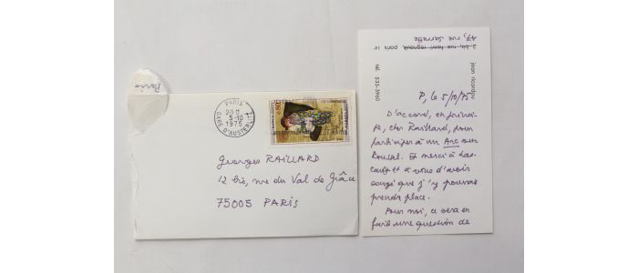 RICARDOU : Bristol postal autographe signé concernant le projet d'organisation d'un colloque sur Raymond Roussel - Signiert, Erste Ausgabe - Edition-Originale.com