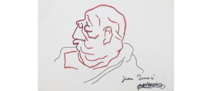 RIM : Dessin original au feutre noir rehaussé au feutre rouge représentant Jean Renoir - Signed book, First edition - Edition-Originale.com