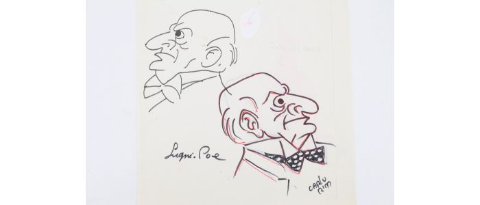 RIM : Deux dessins originaux aux feutres noirs représentant Lugné-Poe dont l'un est rehaussé au feutre rouge - Libro autografato, Prima edizione - Edition-Originale.com