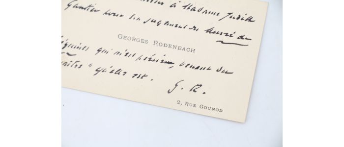 RODENBACH : Carte de visite autographe adressée à son amie Judith Gautier la remerciant pour l'éloge de son Musée des Béguines - Autographe, Edition Originale - Edition-Originale.com