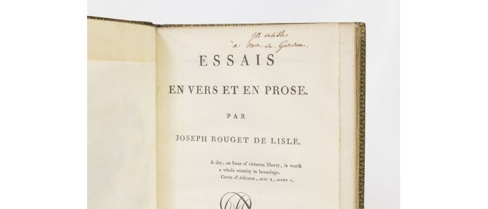 ROUGET DE L'ISLE : Essais en vers et en prose - Signiert, Erste Ausgabe - Edition-Originale.com