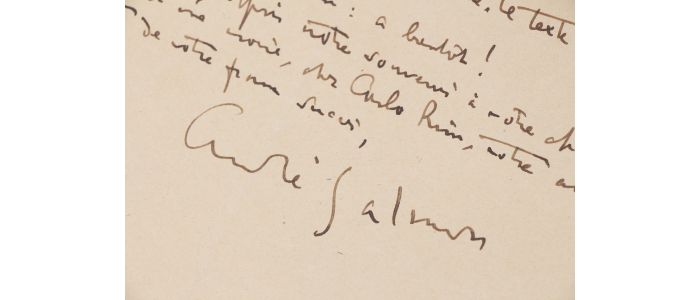 SALMON : Lettre autographe signée adressée à son ami Carlo Rim à propos du succès du film intitulé Hercule dont ce dernier est scénariste : 