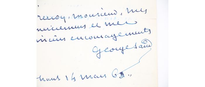 SAND : Lettre autographe signée adressée à René Biémont : 