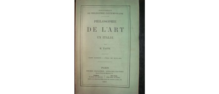 TAINE : Philosophie de l'art en Italie - First edition - Edition-Originale.com