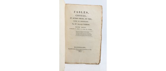TANDON : Fables, contes, et autres pièces, en vers, patois de Montpellier - Edition Originale - Edition-Originale.com