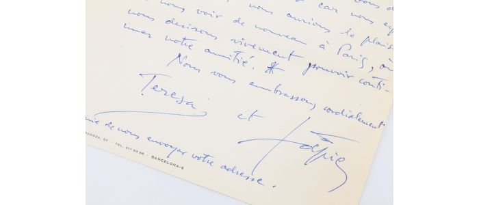 TAPIES : Lettre autographe datée et signée d'Antoni Tàpies à son ami et biographe Georges Raillard et sa femme Alice : 