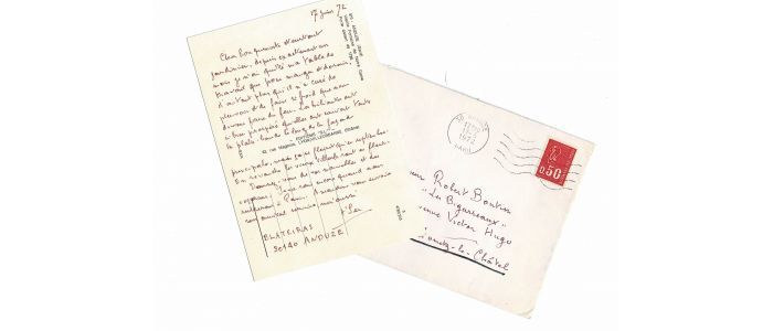 T'SERSTEVENS : Carte postale autographe signée et adressée à un ami bouquiniste depuis Anduze - Signiert, Erste Ausgabe - Edition-Originale.com