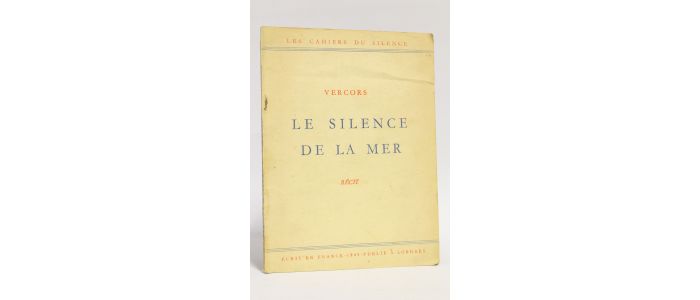 VERCORS : Le silence de la mer - Edition-Originale.com