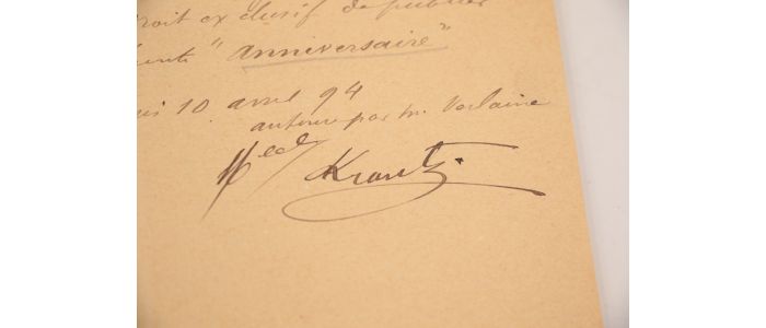 VERLAINE : Reçu autographe daté et signé d'Eugénie Krantz (au nom de Verlaine) confirmant un paiement de Léon Vanier son éditeur - Libro autografato, Prima edizione - Edition-Originale.com