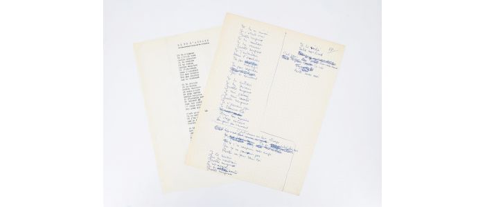 VIAN : Ensemble complet du manuscrit et du tapuscrit de la chanson de Boris Vian intitulée 