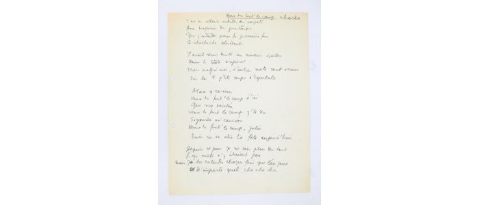 VIAN : Ensemble complet du manuscrit et du tapuscrit de la chanson de Boris Vian intitulée 