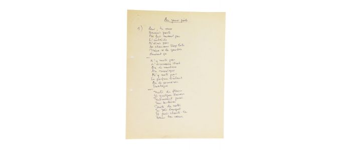 VIAN : Manuscrit autographe complet de la chanson de Boris Vian intitulée 