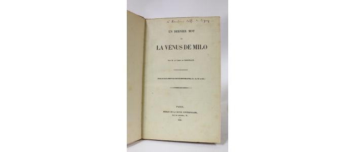 VIGNY : Un dernier mot sur la Vénus de Milo - Autographe, Edition Originale - Edition-Originale.com