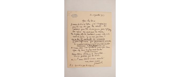 VLAMINCK : Lettre autographe datée et signée à son ami Francis Carco : 