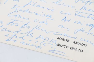 AMADO : Lettre autographe, sur bristol, signée et datée de Jorge Amado à son amie Alice Raillard, traductrice de ses ouvrages en français - Signiert, Erste Ausgabe - Edition-Originale.com