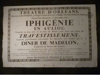 Théâtre d'Orléans. Iphigénie en Aulide, suivi des Travestissemens et du Dîner de Madelon - Prima edizione - Edition-Originale.com