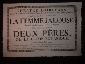 Théâtre d'Orléans. La Femme jalouse, suivi de Deux pères, ou la leçon botanique - First edition - Edition-Originale.com