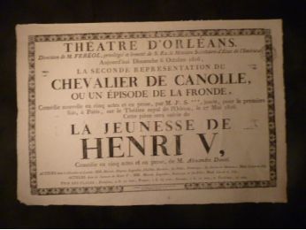 Théâtre d'Orléans. Le Chevalier de Canolle, ou un épisode de la fronde, suivi de La Jeunesse de Henri V - Edition Originale - Edition-Originale.com