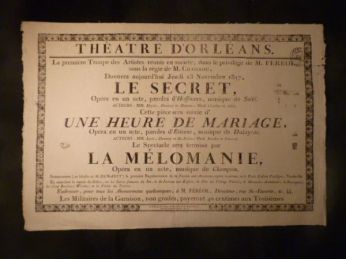 Théâtre d'Orléans. Le Secret, suivi d'Une heure de mariage, et terminé par La Mélomanie - Erste Ausgabe - Edition-Originale.com