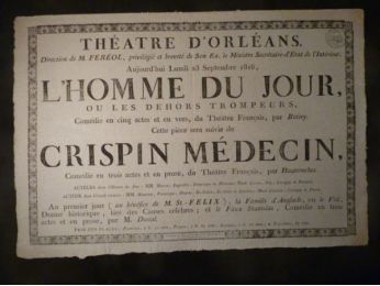 Théâtre d'Orléans. L'Homme du jour, ou les dehors trompeurs, suivi de Crispin médecin - Erste Ausgabe - Edition-Originale.com