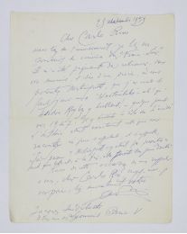AUDIBERTI : Lettre autographe signée adressée à Carlo Rim concernant ses écrits sur le cinéma ravivant la mémoire de Jacques Audiberti - Signiert, Erste Ausgabe - Edition-Originale.com