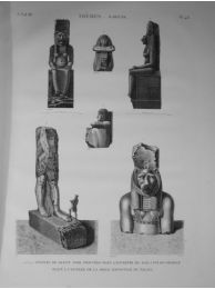 DESCRIPTION DE L'EGYPTE.  Thèbes. Karnak. Statues de granit noir trouvées dans l'enceinte du sud, vue du colosse placé à l'entrée de la salle hypostyle du palais. (ANTIQUITES, volume III, planche 48) - First edition - Edition-Originale.com