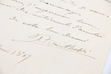 BARTHOLDI : Lettre autographe signée, après avoir présenté les prémices de sa Statue de la Liberté en Egypte - Signiert, Erste Ausgabe - Edition-Originale.com