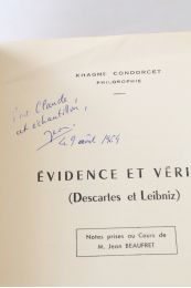BEAUFRET : Evidence et vérité (Descartes et Leibniz). Notes prises au cours de M. Jean Beaufret, année 1959-1960 - Signed book, First edition - Edition-Originale.com