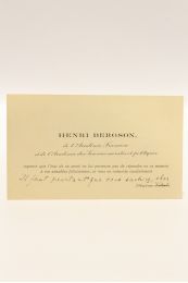 BERGSON : Carte autographe signée de Henri Bergson à M. Turquem - Autographe, Edition Originale - Edition-Originale.com