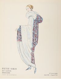 BIANCHINI-FERIER : Petit gris et satin broché, tissu de Bianchini (Croquis N°VII, La Gazette du Bon ton, 1922 n°9) - Erste Ausgabe - Edition-Originale.com